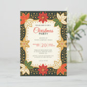 Poinsettia en Snowflake Corporate Christmas Party Kaart (Staand voorkant)