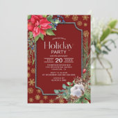 Poinsettia en Snowflakes Holiday Party Kaart (Staand voorkant)