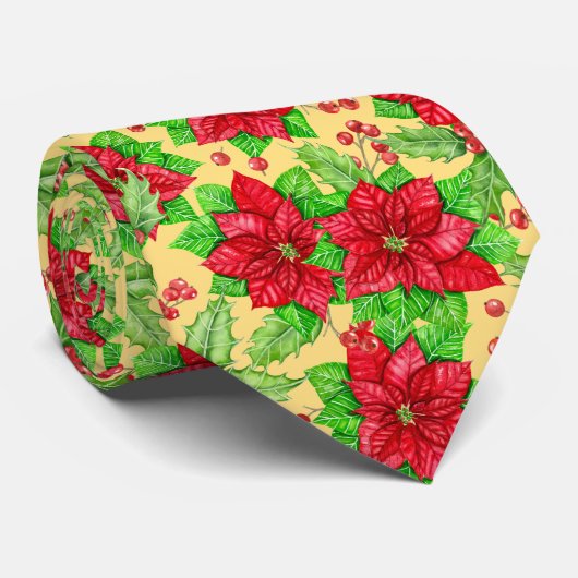 Poinsettia en waterverf van holbessen stropdas (Opgerold)