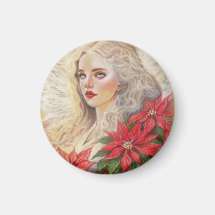 Poinsettia engel ornament magneet