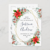 Poinsettia Eucalyptus Pine Bruiloft Save the Date Aankondigingskaart (Voorkant / Achterkant)
