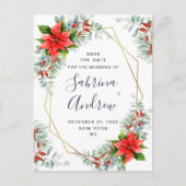 Poinsettia Eucalyptus Pine Bruiloft Save the Date Aankondigingskaart (Voorkant)