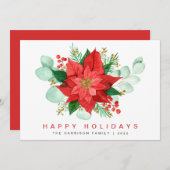 Poinsettia Eucalyptus Waterverf Kerstmis Feestdagenkaart (Voorkant / Achterkant)