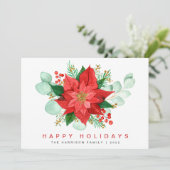 Poinsettia Eucalyptus Waterverf Kerstmis Feestdagenkaart (Staand voorkant)