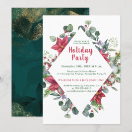 Poinsettia, eucalyptusbladeren, rode bessen Kerstm Kaart