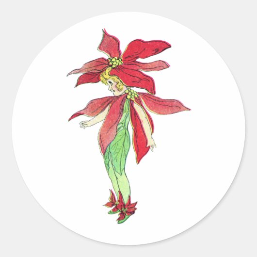 Poinsettia Fairy Ronde Sticker (Voorkant)