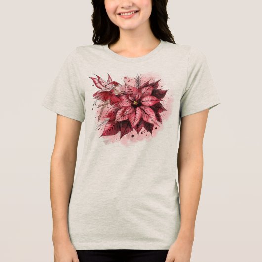 Poinsettia Fairy Tri-Blend Shirt (Voorkant)