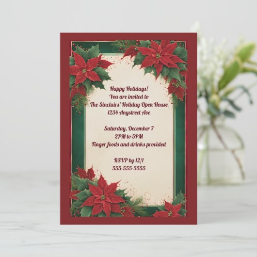 Poinsettia Feestdagen Kerstfeest Kaart (Staand voorkant)