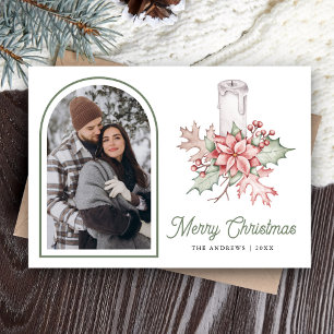 Poinsettia Feestelijke Kaarsenboog Foto Kerstmis Feestdagenkaart