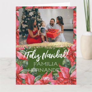 Poinsettia Feliz Navidad Kerstmis Familiefoto Kaart