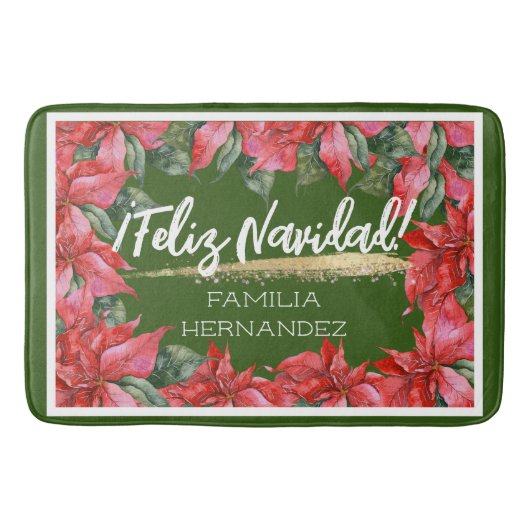 Poinsettia Feliz Navidad Vakantienaam Badmat (Voorkant)
