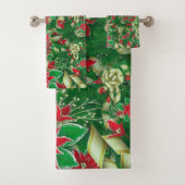 Poinsettia Fir Leaves Ribbons Floral Kerstmis | Bad Handdoek (Insitu)