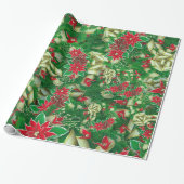 Poinsettia Fir Leaves Ribbons Floral Kerstmis | Cadeaupapier (Uitgerold)
