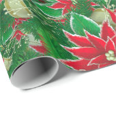 Poinsettia Fir Leaves Ribbons Floral Kerstmis | Cadeaupapier (Rol Hoek)