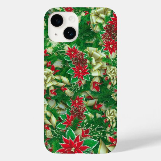 Poinsettia Fir Leaves Ribbons Floral Kerstmis | Case-Mate iPhone Case (Achterkant)