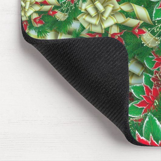 Poinsettia Fir Leaves Ribbons Floral Kerstmis | Muismat (Hoek)