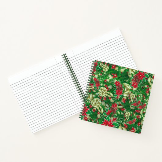 Poinsettia Fir Leaves Ribbons Floral Kerstmis | Notitieboek (Binnen)