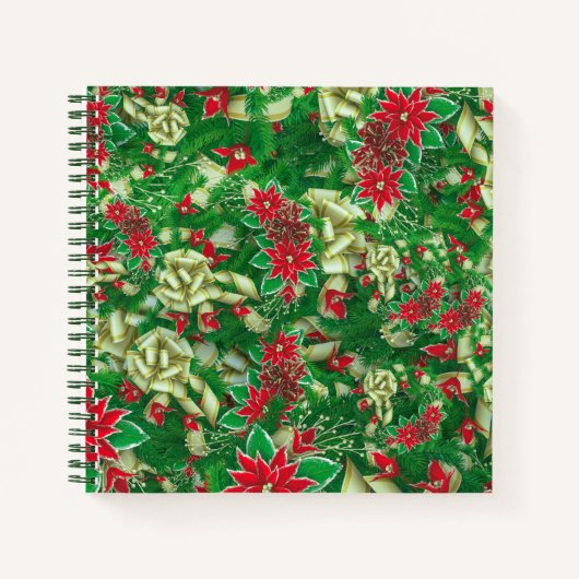 Poinsettia Fir Leaves Ribbons Floral Kerstmis | Notitieboek (Voorkant)