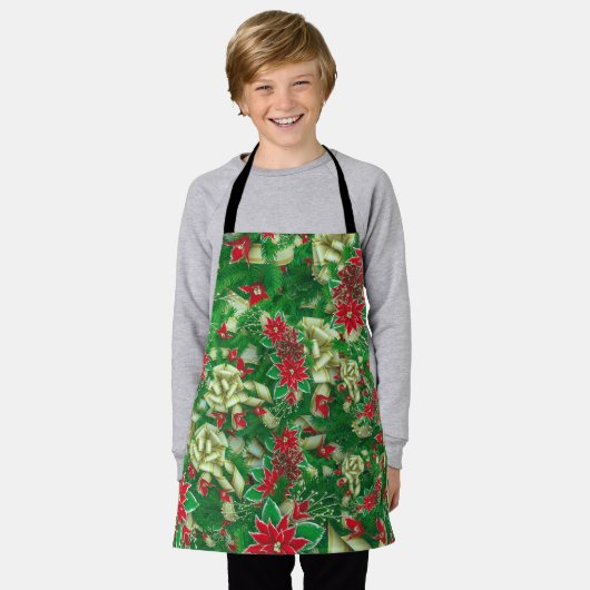 Poinsettia Fir Leaves Ribbons Floral Kerstmis | Schort (Gedragen)