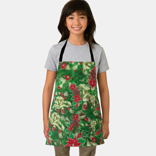 Poinsettia Fir Leaves Ribbons Floral Kerstmis | Schort (Insitu)