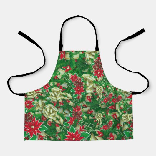 Poinsettia Fir Leaves Ribbons Floral Kerstmis | Schort (Voorkant)