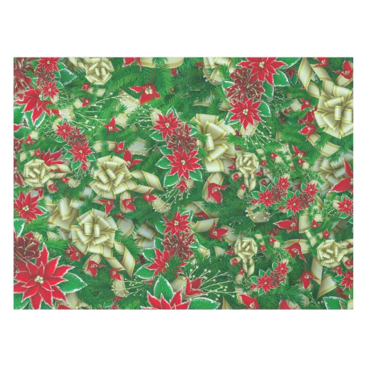 Poinsettia Fir Leaves Ribbons Floral Kerstmis | Tafelkleed (Voorkant (Horizontaal))