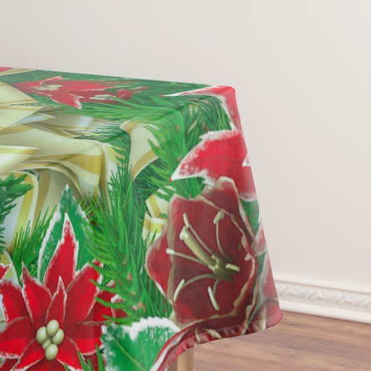 Poinsettia Fir Leaves Ribbons Floral Kerstmis | Tafelkleed (Voorbeeld)
