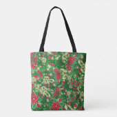 Poinsettia Fir Leaves Ribbons Floral Kerstmis | Tote Bag (Achterkant)
