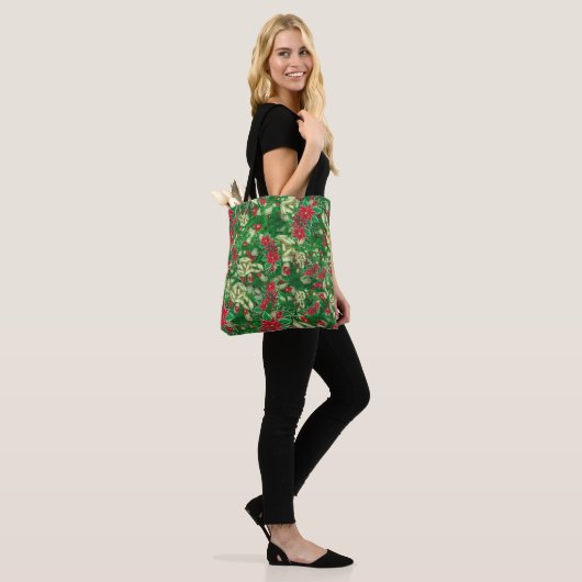 Poinsettia Fir Leaves Ribbons Floral Kerstmis | Tote Bag (Op model)