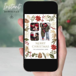 Poinsettia Floral 3 Fotocollage Kerstmis Feestdagenkaart