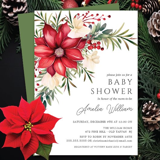 Poinsettia Floral Baby shower Kaart