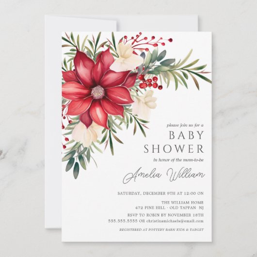Poinsettia Floral Baby shower Kaart (Voorkant)