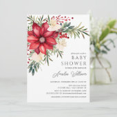 Poinsettia Floral Baby shower Kaart (Staand voorkant)