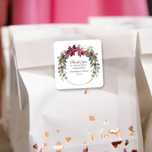 Poinsettia Floral Bedankt Favor | Scarlet Red Vierkante Sticker