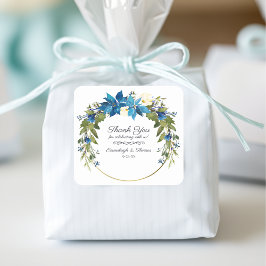Poinsettia Floral Bedankt Favor | Turquoise blauw Vierkante Sticker