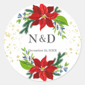 Poinsettia Floral Bouquet, bedankt Ronde Sticker (Voorkant)