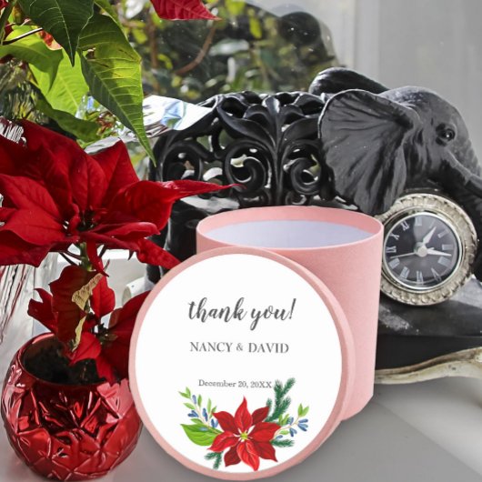 Poinsettia Floral Bouquet, bedankt Ronde Sticker