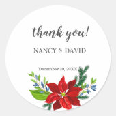 Poinsettia Floral Bouquet, bedankt Ronde Sticker (Voorkant)