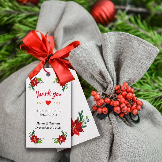 Poinsettia Floral Bouquet, bruiloft Hartelijk dank Cadeaulabel