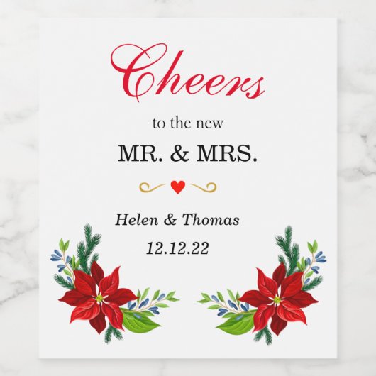 Poinsettia Floral Bouquet, bruiloft Wijn Etiket (Enkel label)