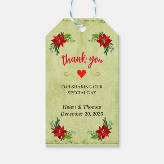 Poinsettia Floral Bouquet, Dank u wel Cadeaulabel (Voorkant)