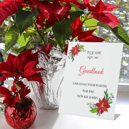 Poinsettia Floral Bouquet, Guestbook Reclamebord Met Voetstuk