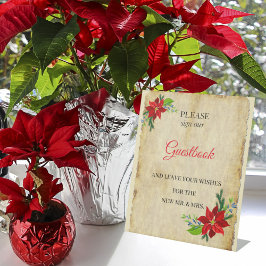 Poinsettia Floral Bouquet,  Guestbook Reclamebord Met Voetstuk