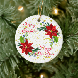 Poinsettia Floral Bouquet, prettige kerst Keramisch Ornament