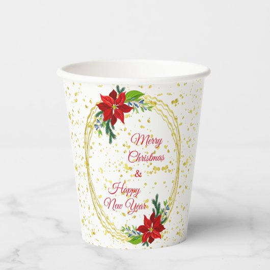 Poinsettia Floral Bouquet, prettige kerst Papieren Bekers (Voorkant)