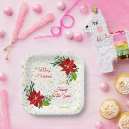 Poinsettia Floral Bouquet, prettige kerst Papieren Bordje