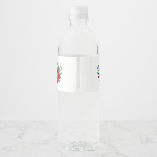 Poinsettia Floral Bouquet Waterfles Etiket (Achterkant)