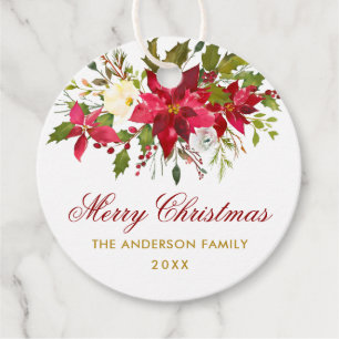 Poinsettia Floral Christmas Red Gold Bedankjes Labels