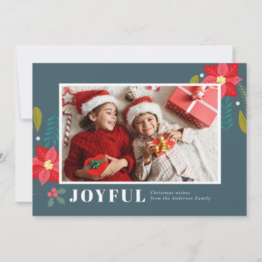 Poinsettia Floral Cluster Green Feestdagenkaart (Voorkant)