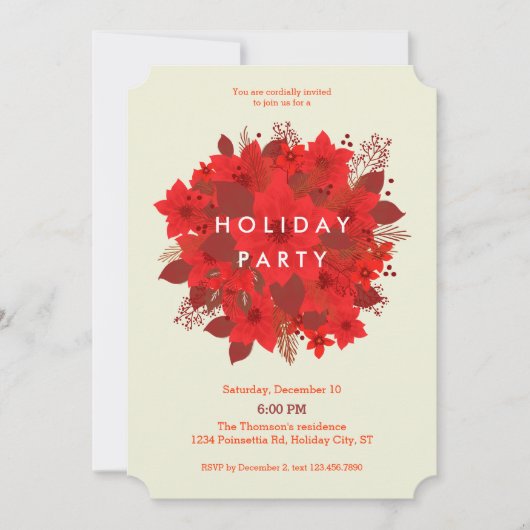 Poinsettia Floral Decor Holiday Party Uitnodiging (Voorkant)